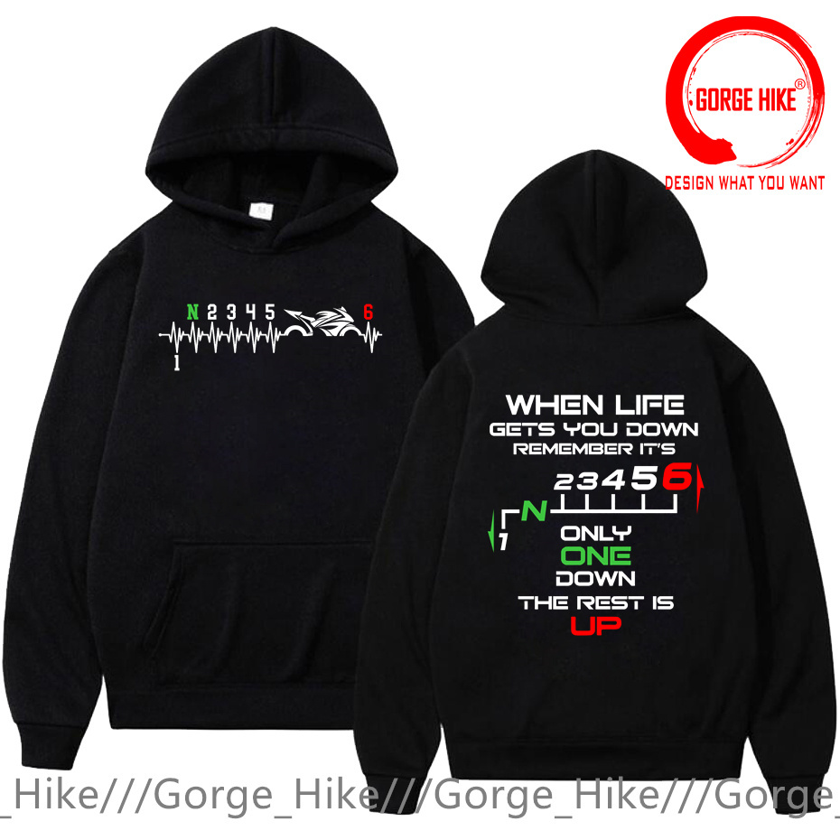 Motorcycle Gear Hoodie - 1N23456 เสื้อฮู้ดลายเกียร์มอเตอร์ไซค์ One Up Five Down