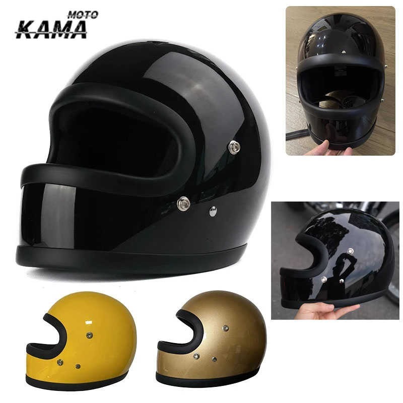 Motorcycle Gear Japan - หมวกกันน็อคเต็มใบไฟเบอร์กลาสสไตล์วินเทจจาก Hot Japan Tech สำหรับรถจักรยานยนต์ มาตรฐานความปลอดภัย
