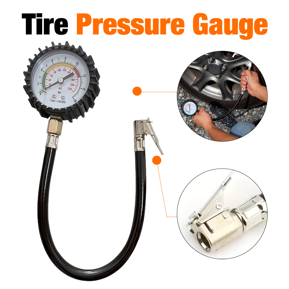 Tyre Pressure Gauge - เครื่องวัดแรงดันลมยางรถยนต์ 220 PSI ความแม่นยำสูง สำหรับยางรถยนต์แบบยาว เครื่องมือวัดสำหรับรถยนต์