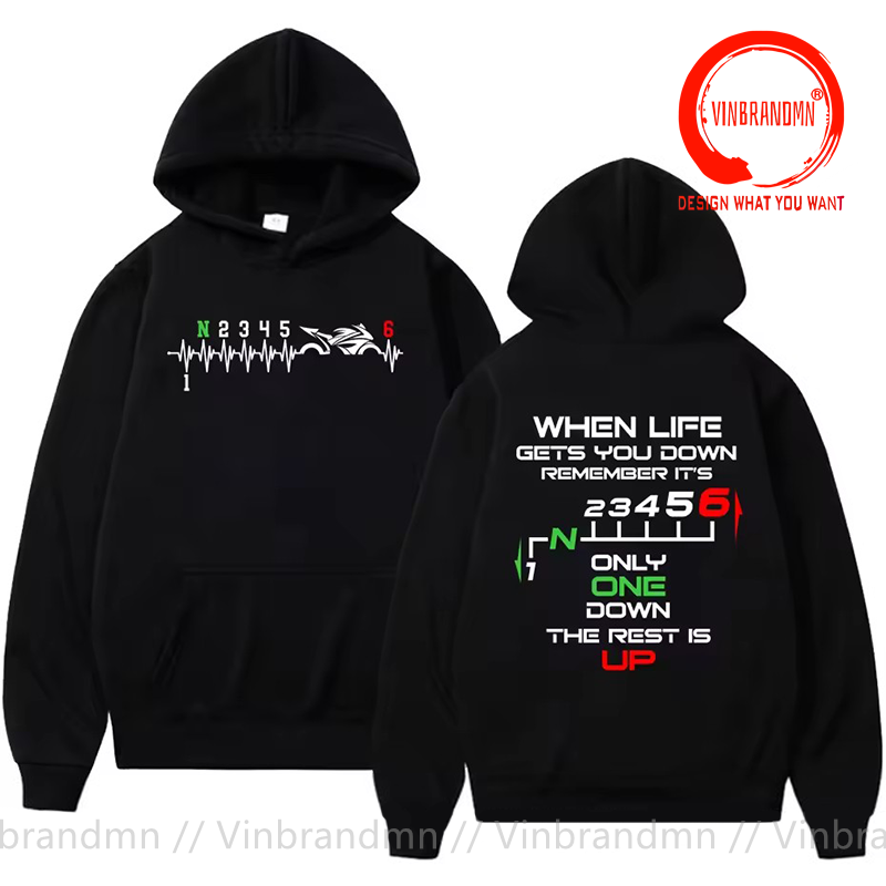 Motorcycle Gear Hoodie - 1N23456 เสื้อฮู้ดลายเกียร์มอเตอร์ไซค์ One Up Five Down